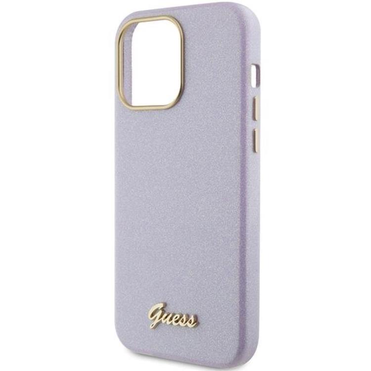 Guess Guess Mobilskal till iPhone 15 Pro Glitter Glossy Script - Lila