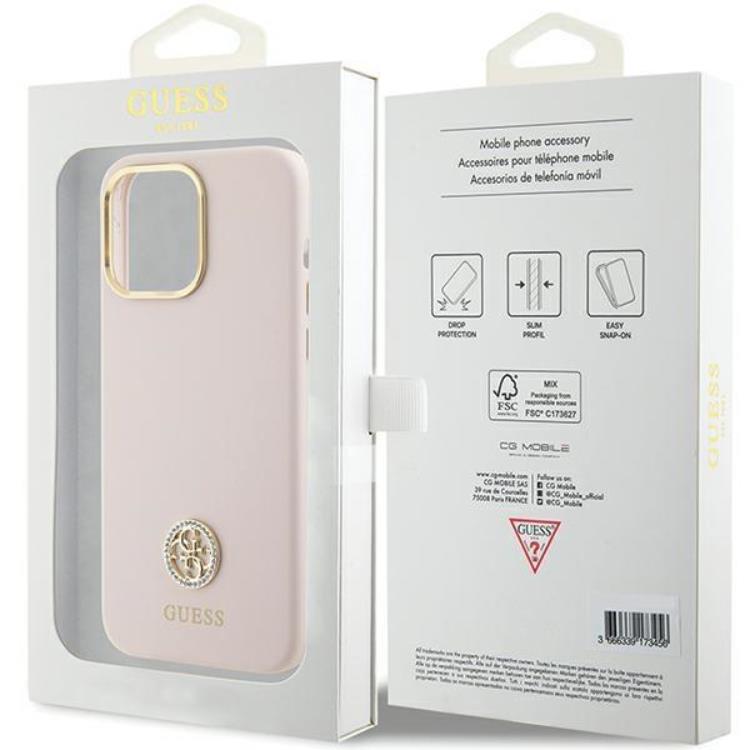 Guess Guess Mobilskal till iPhone 15 Pro Max Silikon Logo Strass - Rosa