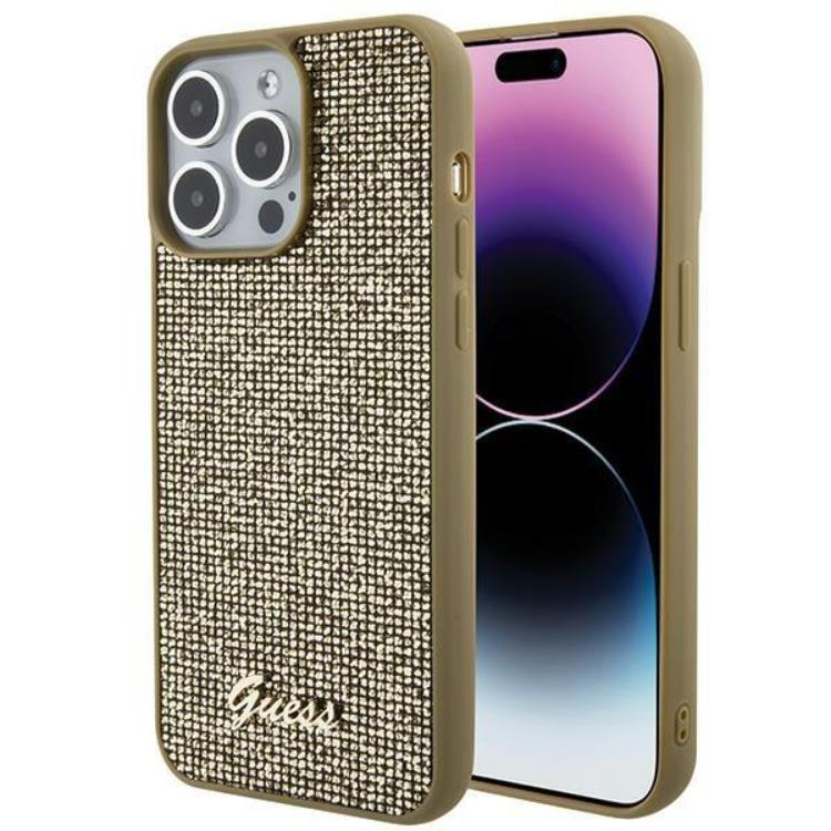 Guess Guess Mobilskal till iPhone 15 Pro Max Disco Metal Script - Guld