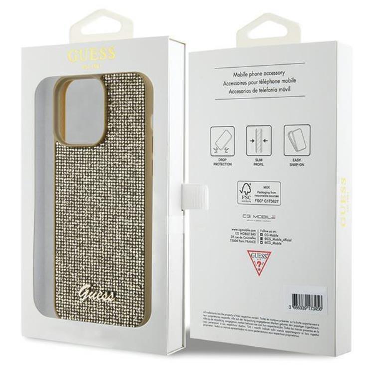 Guess Guess Mobilskal till iPhone 15 Pro Max Disco Metal Script - Guld