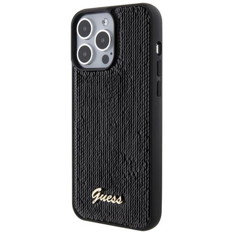 Guess Guess Mobilskal till iPhone 15 Pro Max Sequin Script Metal - Svart