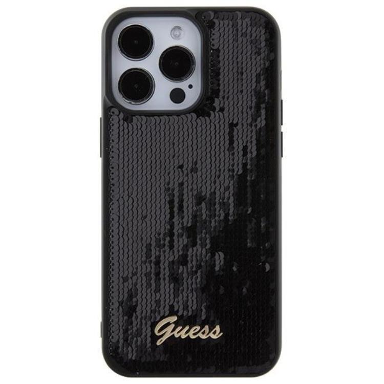Guess Guess Mobilskal till iPhone 15 Pro Max Sequin Script Metal - Svart