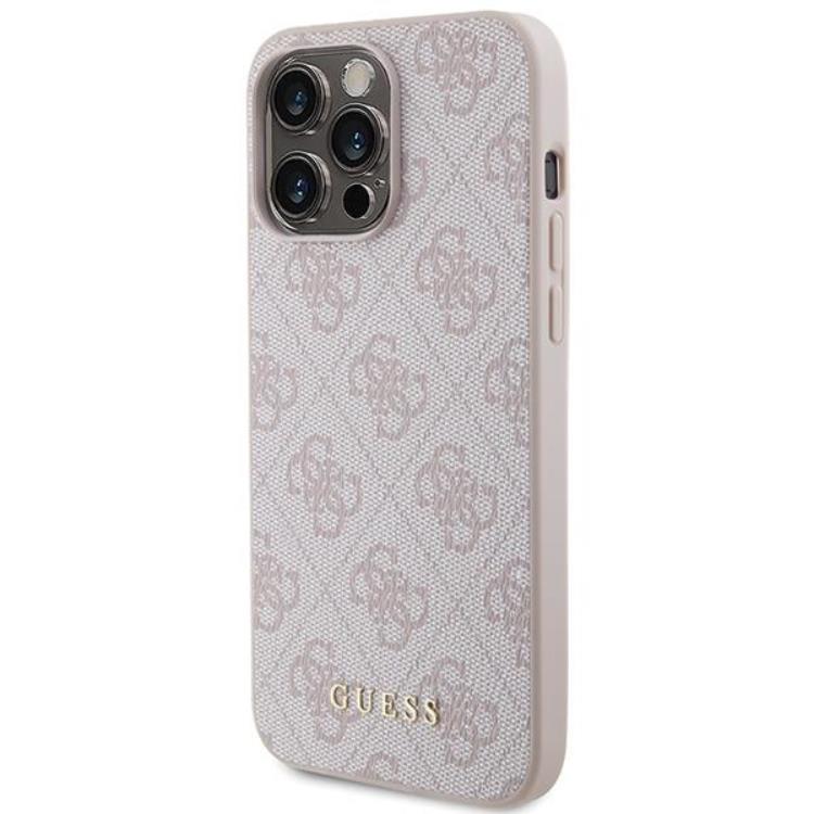 Guess Guess Mobilskal till iPhone 15 Pro Max 4G Metal Gold Logo - Rosa