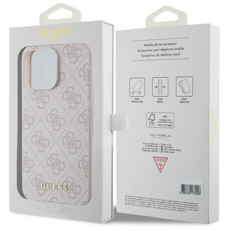Guess Guess Mobilskal till iPhone 15 Pro Max 4G Metal Gold Logo - Rosa