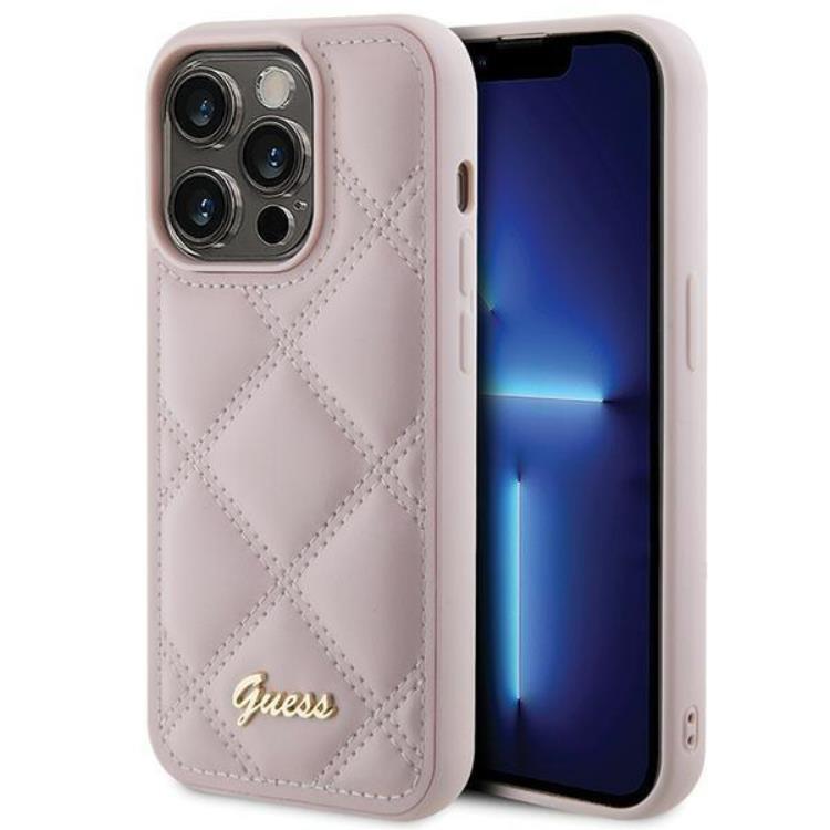 Guess Guess Mobilskal till iPhone 15 Pro Max Quilted Metal Logo - Rosa