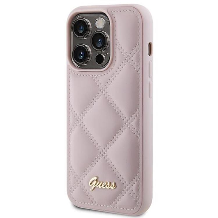 Guess Guess Mobilskal till iPhone 15 Pro Max Quilted Metal Logo - Rosa