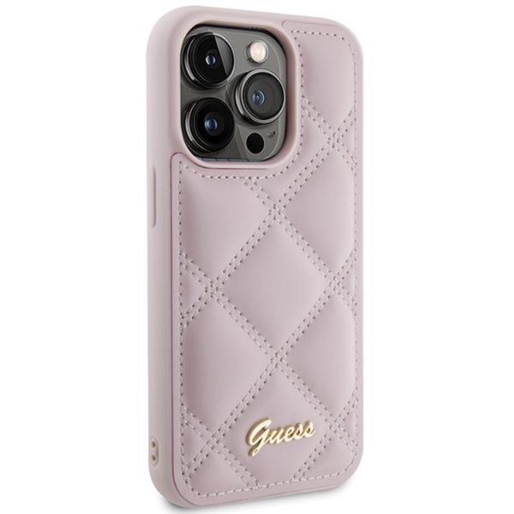 Guess Guess Mobilskal till iPhone 15 Pro Max Quilted Metal Logo - Rosa