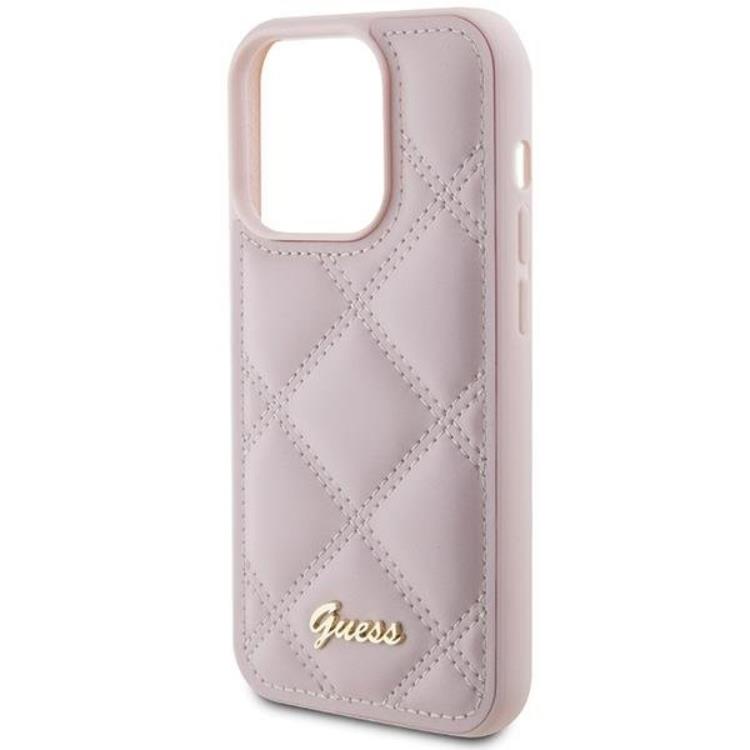Guess Guess Mobilskal till iPhone 15 Pro Max Quilted Metal Logo - Rosa