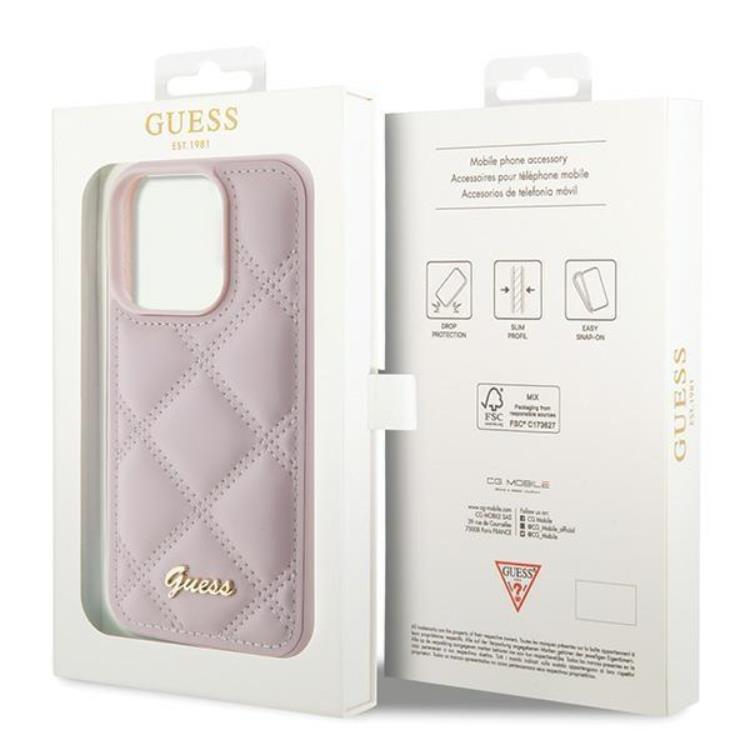 Guess Guess Mobilskal till iPhone 15 Pro Max Quilted Metal Logo - Rosa