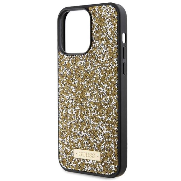 Guess Guess Mobilskal till iPhone 15 Pro Max Rhinestone Metal Logo - Gul