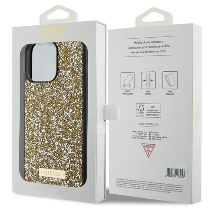 Guess Guess Mobilskal till iPhone 15 Pro Max Rhinestone Metal Logo - Gul