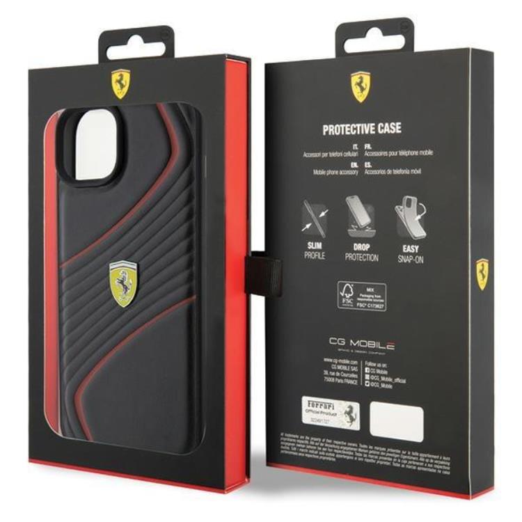 Ferrari Ferrari Mobilskal till iPhone 15 Plus Twist Metal Logo - Svart