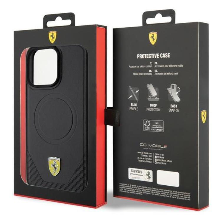 Ferrari Ferrari Mobilskal till iPhone 15 Pro Magsafe Carbon Metal Logo