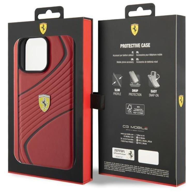 Ferrari Ferrari Mobilskal till iPhone 15 Pro Twist Metal Logo - Röd