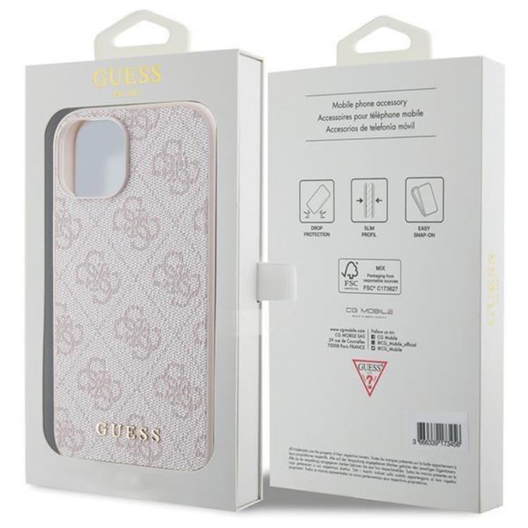 Guess Guess Mobilskal till iPhone 15 Metall Gold Logo - Rosa