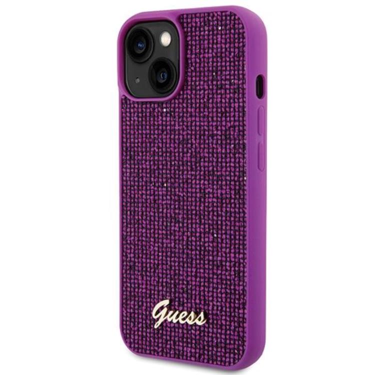 Guess Guess Mobilskal till iPhone 15 Disco Metal Script - Rosa