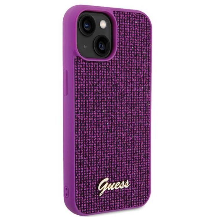 Guess Guess Mobilskal till iPhone 15 Disco Metal Script - Rosa