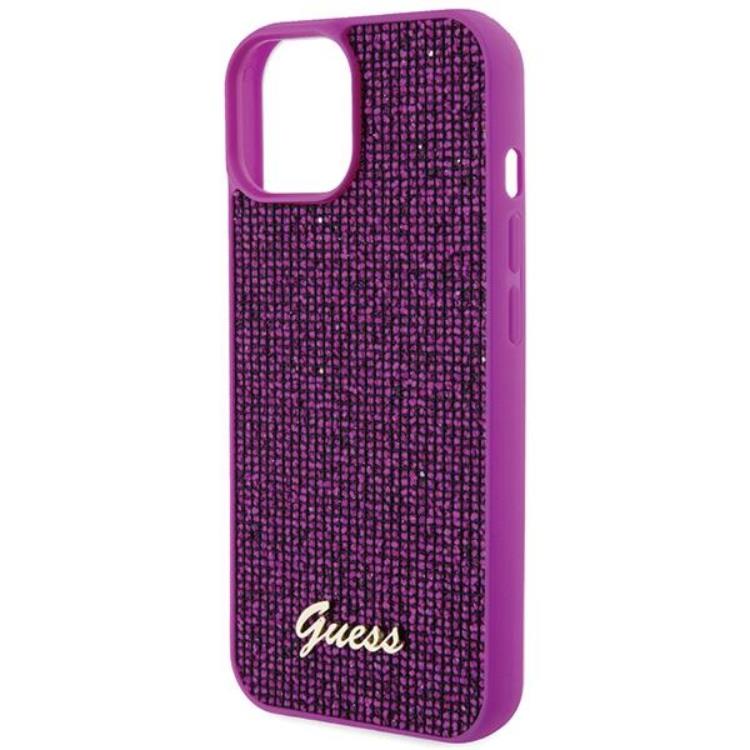 Guess Guess Mobilskal till iPhone 15 Disco Metal Script - Rosa