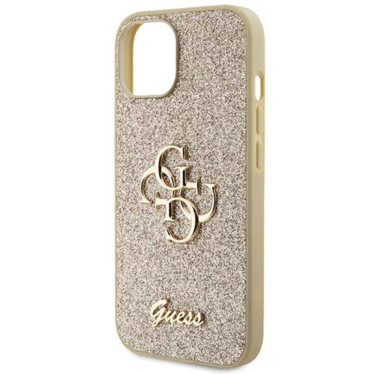 Guess Guess Mobilskal till iPhone 15 Glitter Script Big - Guld