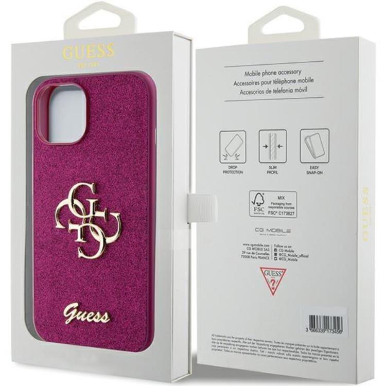 Guess Guess iPhone 15 Mobilskal Glitter Script Big - Lila