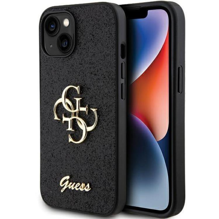 Guess Guess Mobilskal till iPhone 15 Glitter Script Big - Svart