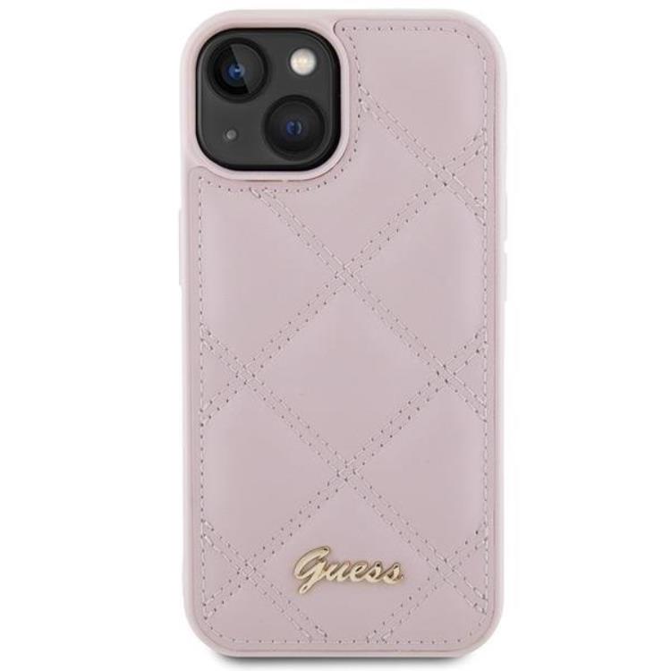 Guess Guess Mobilskal till iPhone 15 Quilted Metal Logo - Rosa