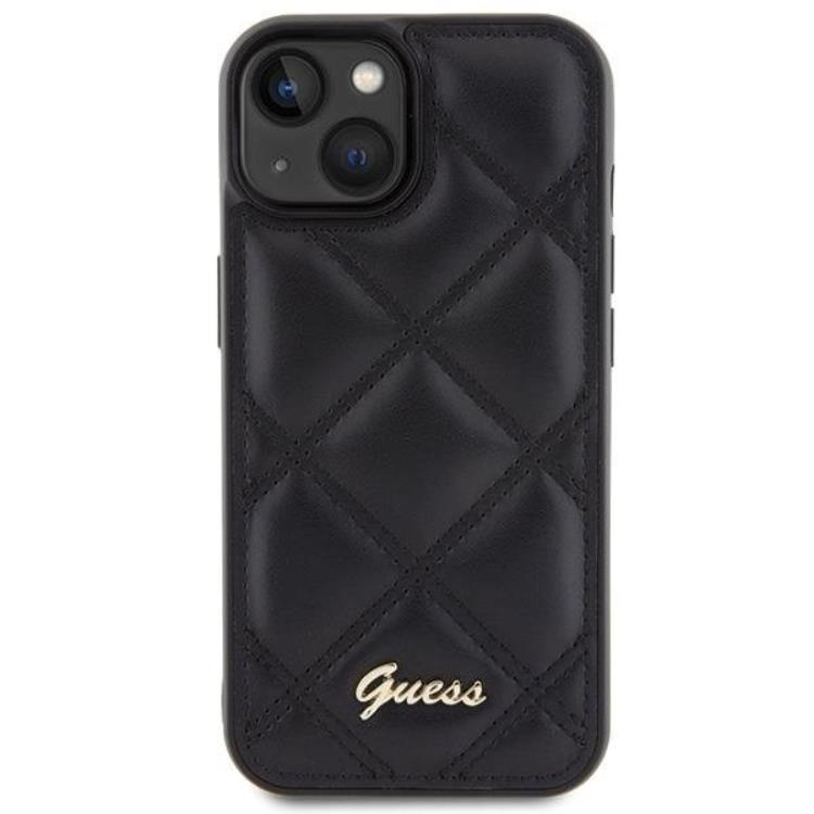 Guess Guess Mobilskal till iPhone 15 Quilted Metal Logo - Svart