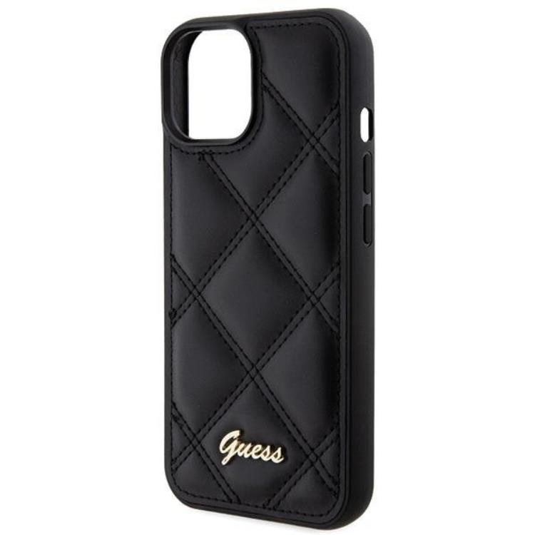 Guess Guess Mobilskal till iPhone 15 Quilted Metal Logo - Svart
