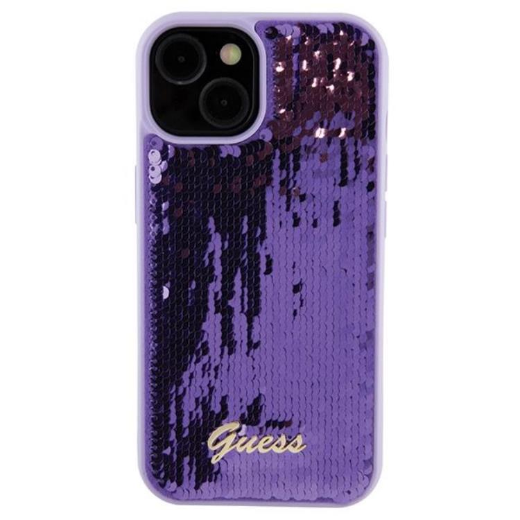 Guess Guess Mobilskal till iPhone 15 Sequin Script Metal - Lila