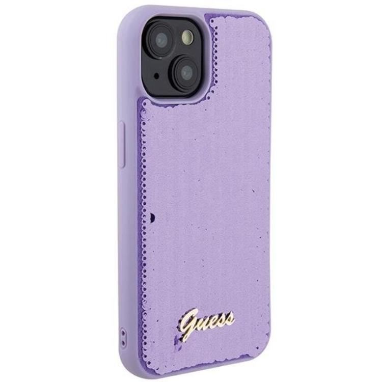 Guess Guess Mobilskal till iPhone 15 Sequin Script Metal - Lila