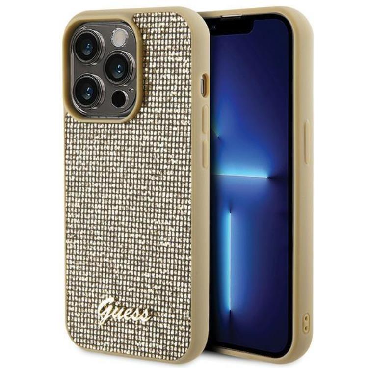 Guess Guess Mobilskal till iPhone 15 Pro Disco Metal Script - Guld