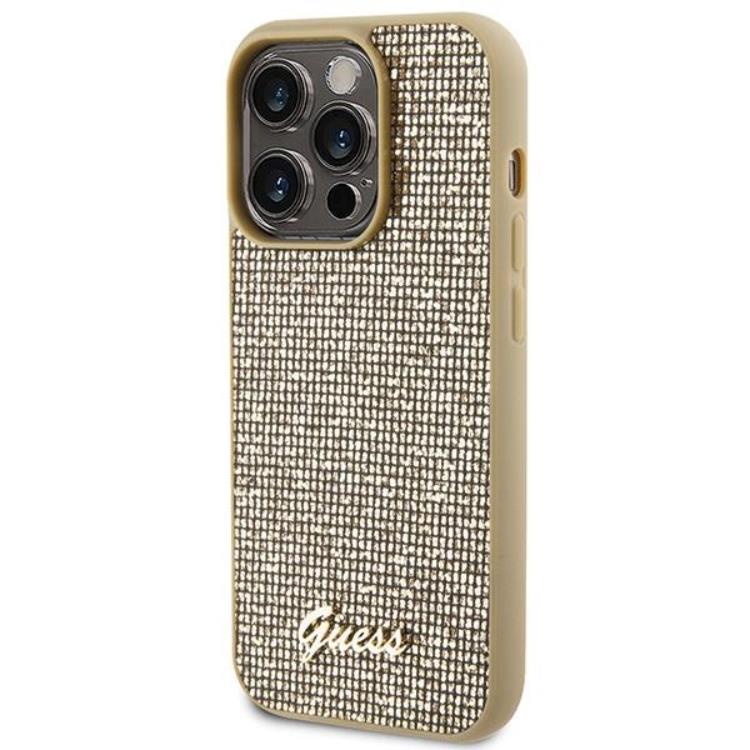Guess Guess Mobilskal till iPhone 15 Pro Disco Metal Script - Guld