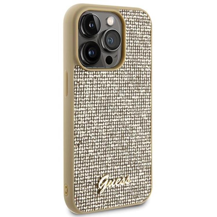 Guess Guess Mobilskal till iPhone 15 Pro Disco Metal Script - Guld