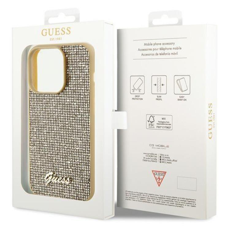 Guess Guess Mobilskal till iPhone 15 Pro Disco Metal Script - Guld