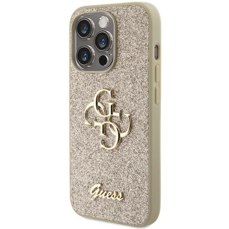 Guess Guess Mobilskal till iPhone 15 Pro Glitter Script Big - Guld