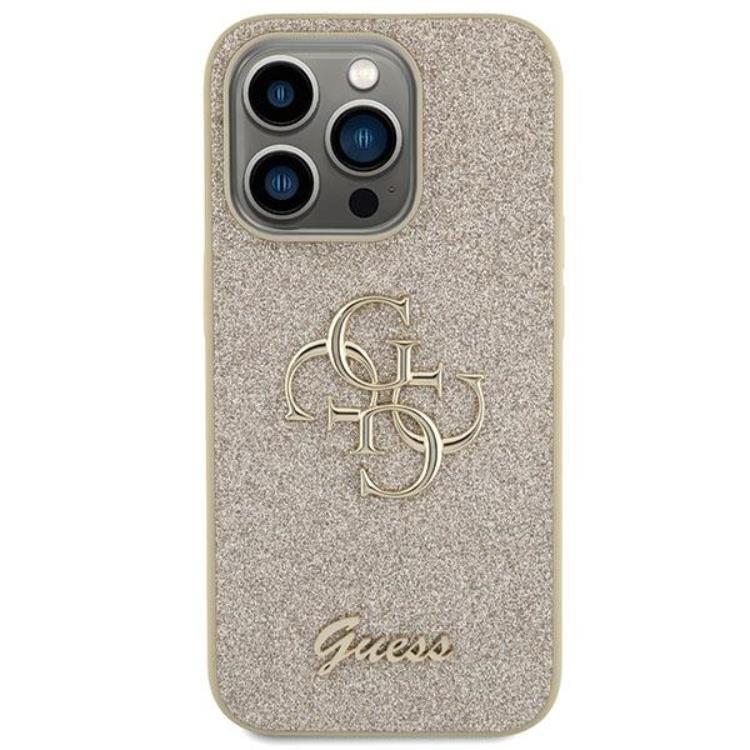 Guess Guess Mobilskal till iPhone 15 Pro Glitter Script Big - Guld