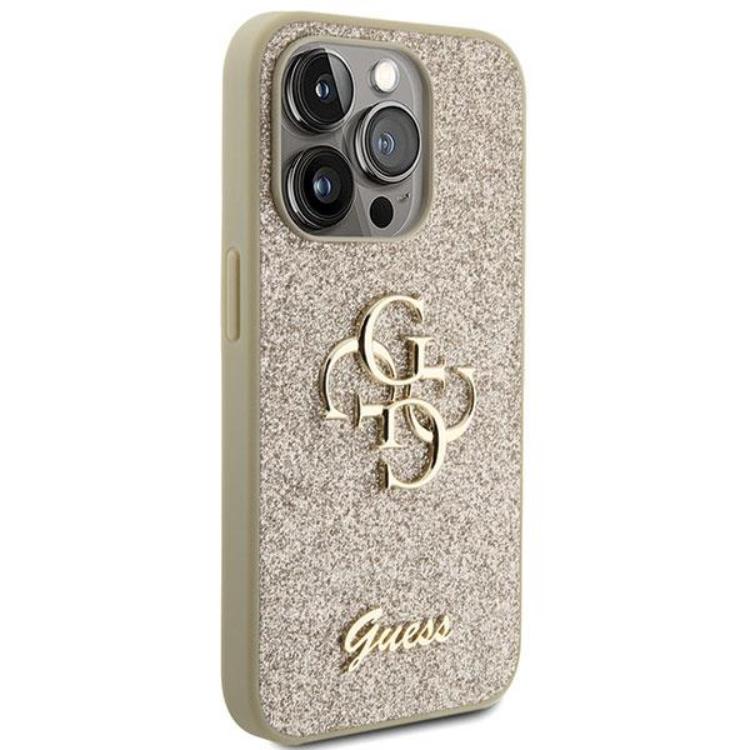 Guess Guess Mobilskal till iPhone 15 Pro Glitter Script Big - Guld
