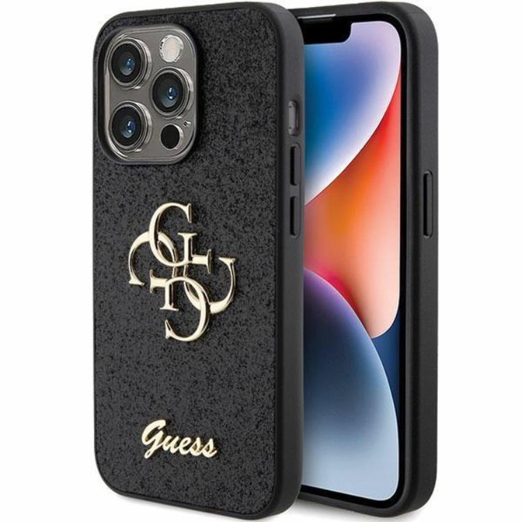 Guess Guess Mobilskal till iPhone 15 Pro Glitter Script Big - Svart
