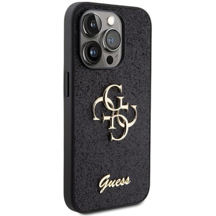 Guess Guess Mobilskal till iPhone 15 Pro Glitter Script Big - Svart