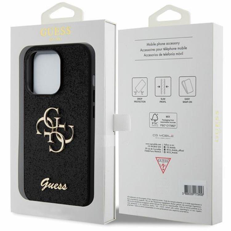 Guess Guess Mobilskal till iPhone 15 Pro Glitter Script Big - Svart