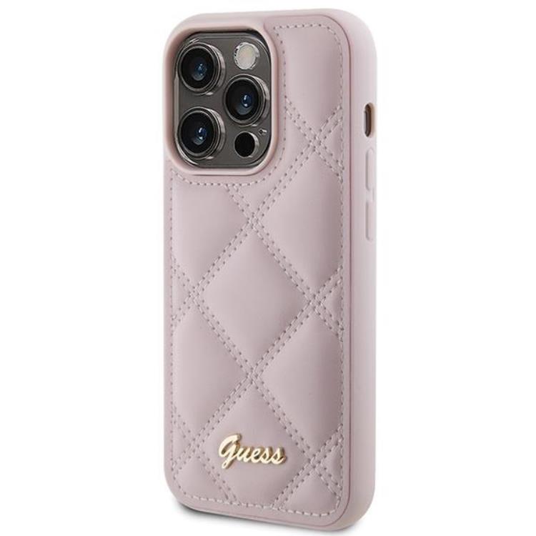 Guess Guess Mobilskal till iPhone 15 Pro Quilted Metal Logo - Rosa