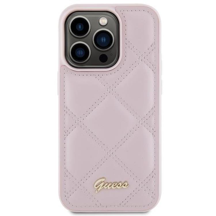 Guess Guess Mobilskal till iPhone 15 Pro Quilted Metal Logo - Rosa