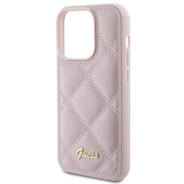 Guess Guess Mobilskal till iPhone 15 Pro Quilted Metal Logo - Rosa