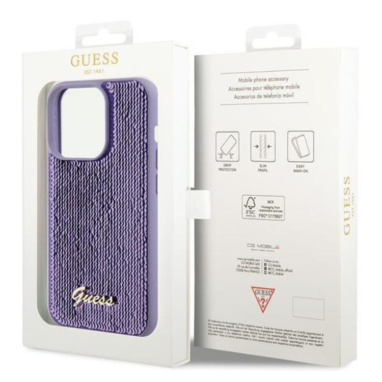 Guess Guess Mobilskal till iPhone 15 Pro Sequin Script Metal - Lila