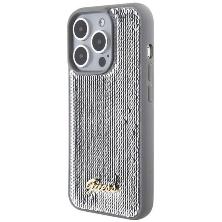 Guess Guess Mobilskal till iPhone 15 Pro Sequin Script Metal - Silver
