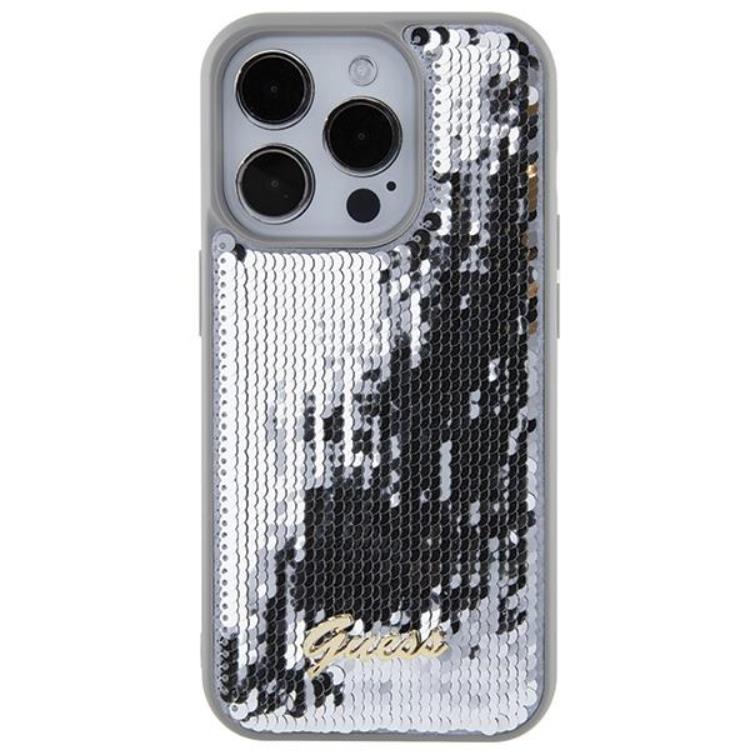 Guess Guess Mobilskal till iPhone 15 Pro Sequin Script Metal - Silver