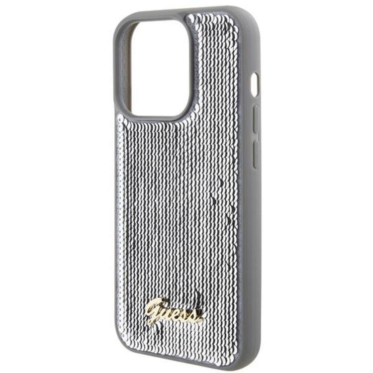 Guess Guess Mobilskal till iPhone 15 Pro Sequin Script Metal - Silver