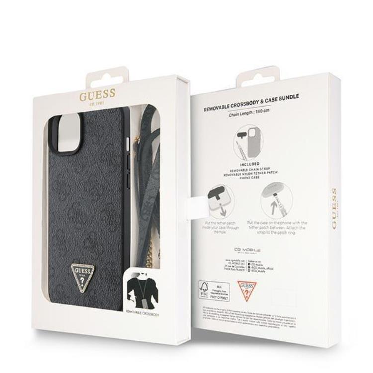 Guess Guess Mobilskal till iPhone 15 Crossbody Metall Logo - Svart