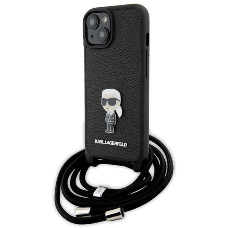 KARL LAGERFELD KARL LAGERFELD iPhone 15 Halsbandsskal Monogram Metal Pin - Svart