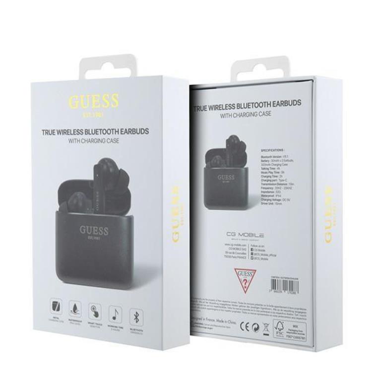 Guess Guess TWS Bluetooth In-Ear Hörlurar + Dock Printed Logo Svart